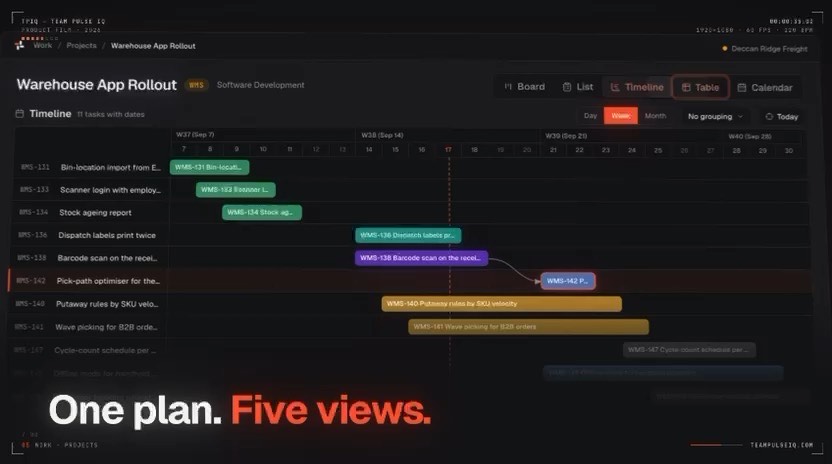 TeamPulseIQ project timeline from the product film